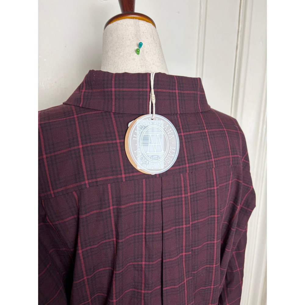 Maison Anana Womens Burgundy Plaid Cotton Long Sleeve Belted Shirt Dress Size S‎ - Picture 6 of 8